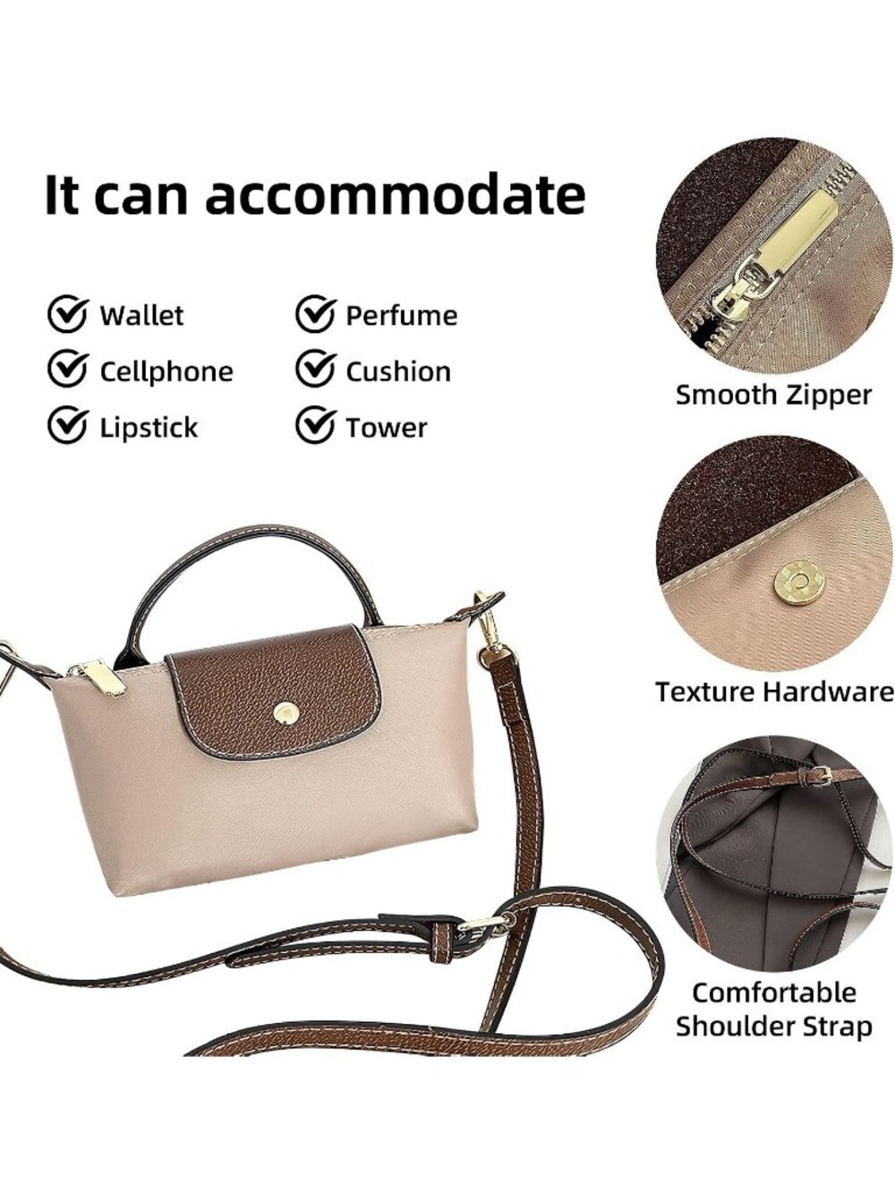 Women’s Khaki Colorblock Elegance Mini Shoulder Bag Purse with Adjustable Strap